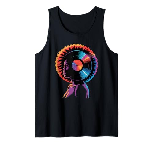 Afro Woman Kopfhörer Vibrant Music Wave Portrait Damen Herren Tank Top von Colorful Audio Culture Art Black Girl Rhythm Love