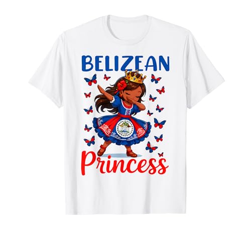 Belizische Prinzessin Dabbing Girl Süßes Belize Pride Outfit für Kinder T-Shirt von Colorful Belize Pride Present Ideas Co.