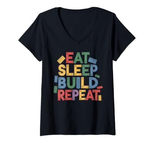 Damen Playful EAT Sleep Build Repeat Design for Builders T-Shirt mit V-Ausschnitt Damen Playful EAT Sleep Build Repeat Design for Builders T-Shirt mit V-Ausschnitt von Colorful Builder Creations