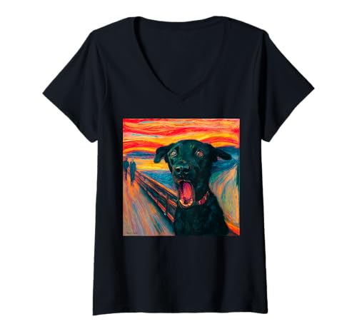 Damen Labrador Retriever Hund Parodie Pop Art Funny Expressionist T-Shirt mit V-Ausschnitt Damen Labrador Retriever Hund Parodie Pop Art Funny Expressionist T-Shirt mit V-Ausschnitt von Colorful Canine Collective