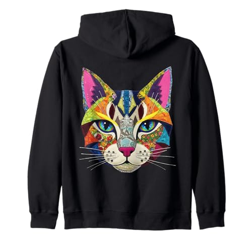 Vibrant Colorful Fake Patch Style Cat Art Lover Kapuzenjacke Vibrant Colorful Fake Patch Style Cat Art Lover Kapuzenjacke von Colorful Cat Art Lover Designs Co.