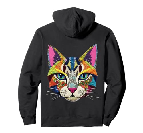 Vibrant Colorful Fake Patch Style Cat Art Lover Pullover Hoodie Vibrant Colorful Fake Patch Style Cat Art Lover Pullover Hoodie von Colorful Cat Art Lover Designs Co.