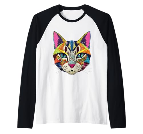 Vibrant Colorful Fake Patch Style Cat Art Lover Raglan von Colorful Cat Art Lover Designs Co.