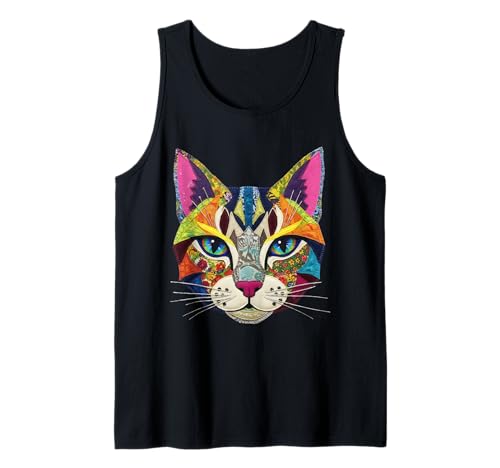 Vibrant Colorful Fake Patch Style Cat Art Lover Tank Top Vibrant Colorful Fake Patch Style Cat Art Lover Tank Top von Colorful Cat Art Lover Designs Co.