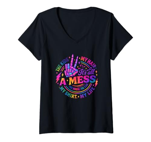 Damen Es ist Alles EIN Chaos The Kids My Hair Life T-Shirt mit V-Ausschnitt Damen Es ist Alles EIN Chaos The Kids My Hair Life T-Shirt mit V-Ausschnitt von Colorful Chaos Life Parenting Humor