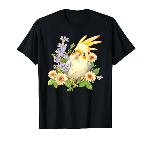 Nymphensittich mit Blumen I Kids Nymphensittich T-Shirt von Colorful Cockatiel Art I Cockatiel Bird I Parrot