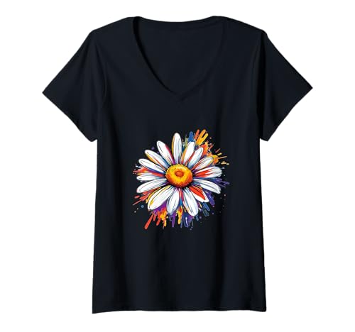 Damen Hübsche und lässige Daisy Bloom T-Shirt mit V-Ausschnitt Damen Hübsche und lässige Daisy Bloom T-Shirt mit V-Ausschnitt von Colorful Daisies