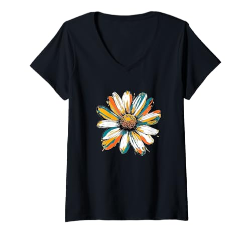 Damen Hübsches Gänseblümchen, das blüht T-Shirt mit V-Ausschnitt Damen Hübsches Gänseblümchen, das blüht T-Shirt mit V-Ausschnitt von Colorful Daisies
