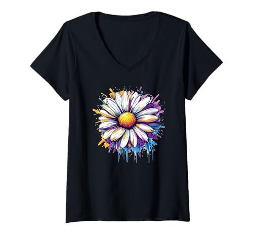 Damen Hübsches Gänseblümchen-Kostüm in schönen Farben T-Shirt mit V-Ausschnitt Damen Hübsches Gänseblümchen-Kostüm in schönen Farben T-Shirt mit V-Ausschnitt von Colorful Daisies