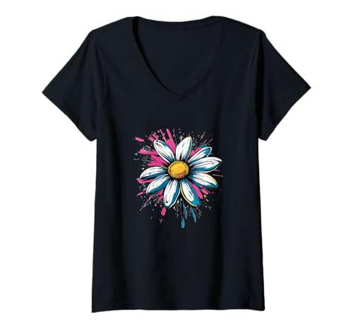Damen Lustige Blumenblüten in Sommerfarben T-Shirt mit V-Ausschnitt Damen Lustige Blumenblüten in Sommerfarben T-Shirt mit V-Ausschnitt von Colorful Daisies