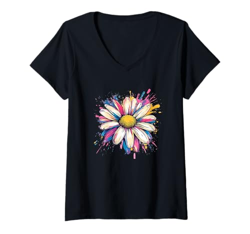 Damen Happy Daisy Season in tollen Farben T-Shirt mit V-Ausschnitt Damen Happy Daisy Season in tollen Farben T-Shirt mit V-Ausschnitt von Colorful Daisy Look
