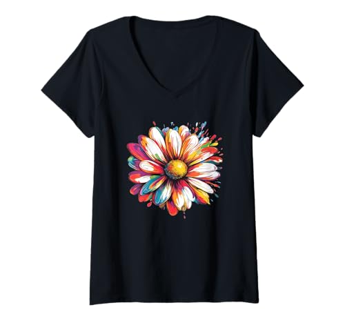 Damen Tolle Farben mit Gänseblümchen für Sommer- und Wiesenliebhaber T-Shirt mit V-Ausschnitt Damen Tolle Farben mit Gänseblümchen für Sommer- und Wiesenliebhaber T-Shirt mit V-Ausschnitt von Colorful Daisy Look