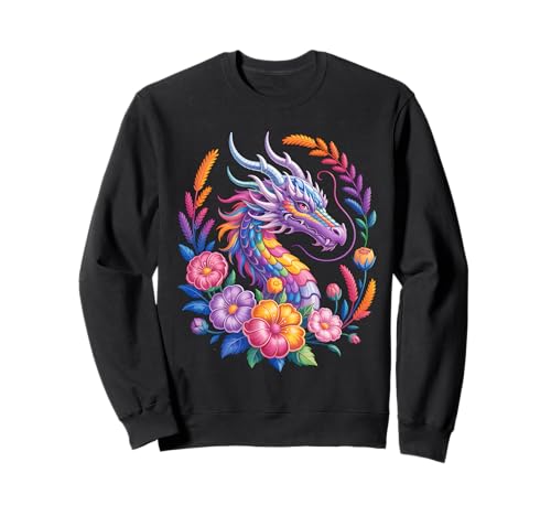 Aquarell Drachen Blumen Schöne Kunst Bunt Damen Herren Sweatshirt Aquarell Drachen Blumen Schöne Kunst Bunt Damen Herren Sweatshirt von Colorful Dragon Flowers Clothing For Kids Girls
