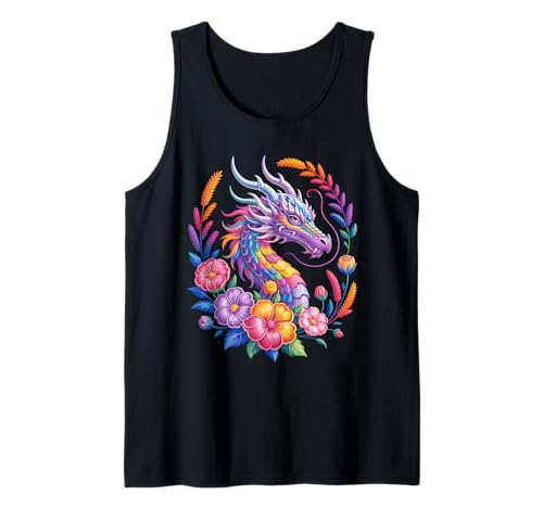 Aquarell Drachen Blumen Schöne Kunst Bunt Damen Herren Tank Top Aquarell Drachen Blumen Schöne Kunst Bunt Damen Herren Tank Top von Colorful Dragon Flowers Clothing For Kids Girls