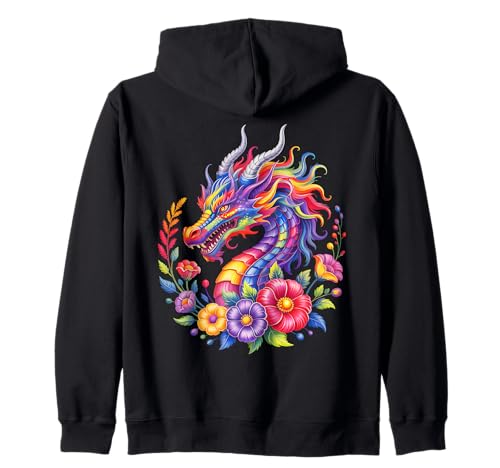 Drachenblumen Buntes Aquarell Schöne Kunst Damen Herren Kapuzenjacke Drachenblumen Buntes Aquarell Schöne Kunst Damen Herren Kapuzenjacke von Colorful Dragon Flowers Clothing For Kids Girls