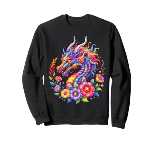 Drachenblumen Buntes Aquarell Schöne Kunst Damen Herren Sweatshirt Drachenblumen Buntes Aquarell Schöne Kunst Damen Herren Sweatshirt von Colorful Dragon Flowers Clothing For Kids Girls