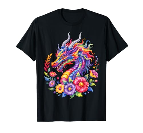 Drachenblumen Buntes Aquarell Schöne Kunst Damen Herren T-Shirt Drachenblumen Buntes Aquarell Schöne Kunst Damen Herren T-Shirt von Colorful Dragon Flowers Clothing For Kids Girls