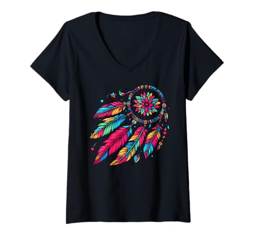 Damen DreamCatcher Feder Indianer Bohemian Traumfänger T-Shirt mit V-Ausschnitt Damen DreamCatcher Feder Indianer Bohemian Traumfänger T-Shirt mit V-Ausschnitt von Colorful Dreamcatcher Art Feather Native American