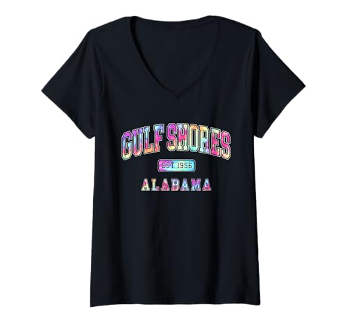 Damen Colorful Golf Shores AL 1956 Tie Dye Beach Vacation T-Shirt mit V-Ausschnitt Damen Colorful Golf Shores AL 1956 Tie Dye Beach Vacation T-Shirt mit V-Ausschnitt von Colorful GULF SHORES AL 1956 TIE DYE BEACH