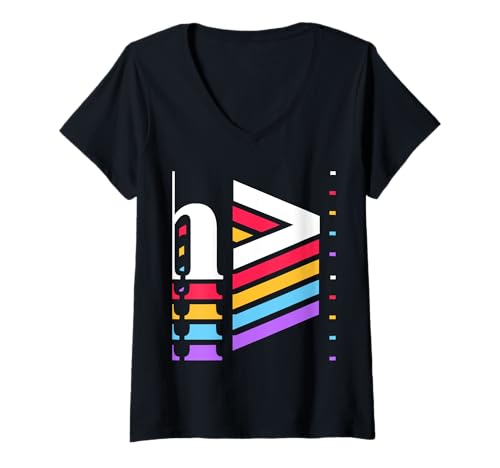 Damen Geometric Rainbow Pattern Streifen Kreative Modern Art T-Shirt mit V-Ausschnitt Damen Geometric Rainbow Pattern Streifen Kreative Modern Art T-Shirt mit V-Ausschnitt von Colorful Geometric Shape Rainbow Pattern Apparel