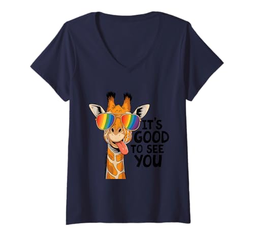 Damen Lustige Giraffe Es ist schön dich zu sehen Rainbow T-Shirt mit V-Ausschnitt Damen Lustige Giraffe Es ist schön dich zu sehen Rainbow T-Shirt mit V-Ausschnitt von Colorful Giraffe Fun Animal Sunglasses Rainbow