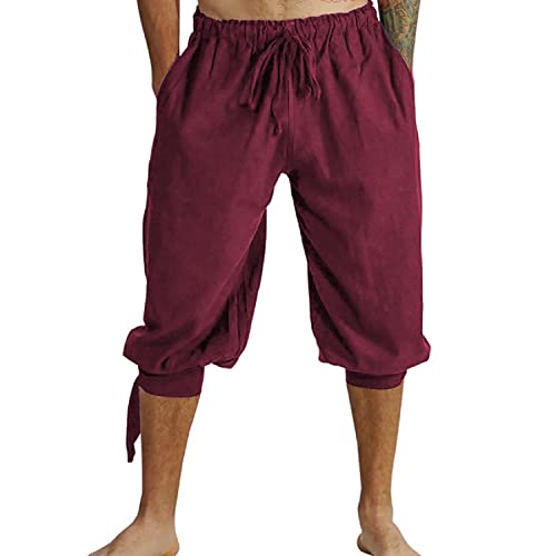 Colorful House Herren Piratenhose Kostüm Erwachsene Renaissance Hose Kostüm Kleidung Mittelalter Wikinger Hosen Cosplay Outfit, Burgunder, Mittel von Colorful House