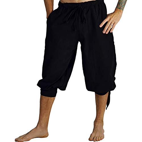 Herren-Piraten-Shorts, mittelalterliche Renaissance-Hose, Wikinger-Höschen, Kolonial-Leinen-Kostüm-Shorts, Schwarz, XX-Large von Colorful House