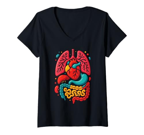 Damen Schönes Herzorgan menschlichen Körper Anatomie T-Shirt mit V-Ausschnitt Damen Schönes Herzorgan menschlichen Körper Anatomie T-Shirt mit V-Ausschnitt von Colorful Human Body Anatomy - Apparel Co