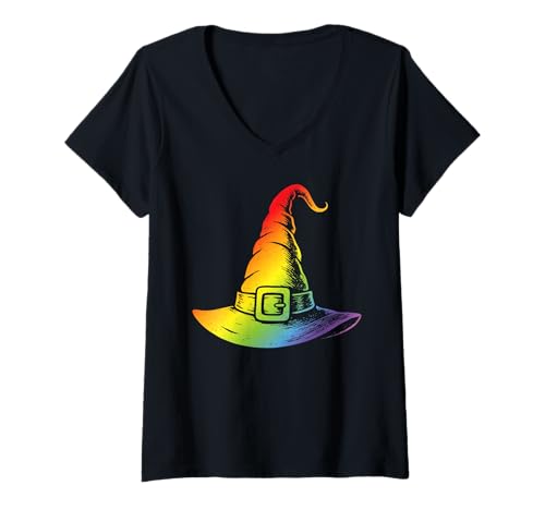 Damen Regenbogen-Hexenhut Okkultes Halloween Wicca LGBTQ T-Shirt mit V-Ausschnitt Damen Regenbogen-Hexenhut Okkultes Halloween Wicca LGBTQ T-Shirt mit V-Ausschnitt von Colorful LGBTQ Witchy Hat Gothic Wiccan Design