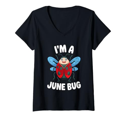 Damen Ich bin ein June Bug Süßer Insektenhumor T-Shirt mit V-Ausschnitt Damen Ich bin ein June Bug Süßer Insektenhumor T-Shirt mit V-Ausschnitt von Colorful Ladybug Humor Summer Fun