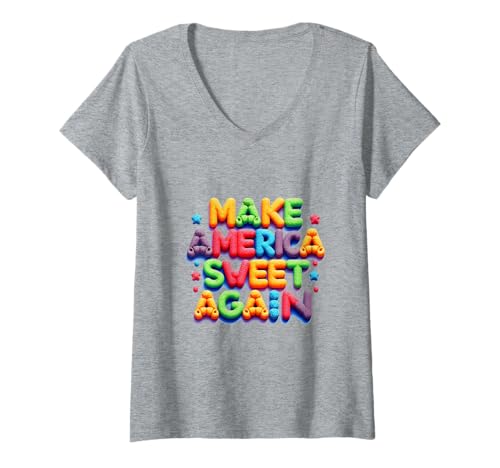 Damen America Sweet Again - Müsli-Wortspiel T-Shirt mit V-Ausschnitt Damen America Sweet Again - Müsli-Wortspiel T-Shirt mit V-Ausschnitt von Colorful Loop Cereal Text
