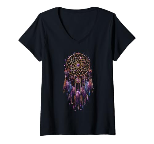 Damen Amethyst Dreamcatcher Native American Indian Feathers Arts T-Shirt mit V-Ausschnitt Damen Amethyst Dreamcatcher Native American Indian Feathers Arts T-Shirt mit V-Ausschnitt von Colorful Mantra Dreamcatcher Shop