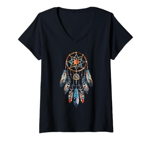 Damen Dreamcatcher Native American Indian Feathers Tribal Arts T-Shirt mit V-Ausschnitt Damen Dreamcatcher Native American Indian Feathers Tribal Arts T-Shirt mit V-Ausschnitt von Colorful Mantra Dreamcatcher Shop