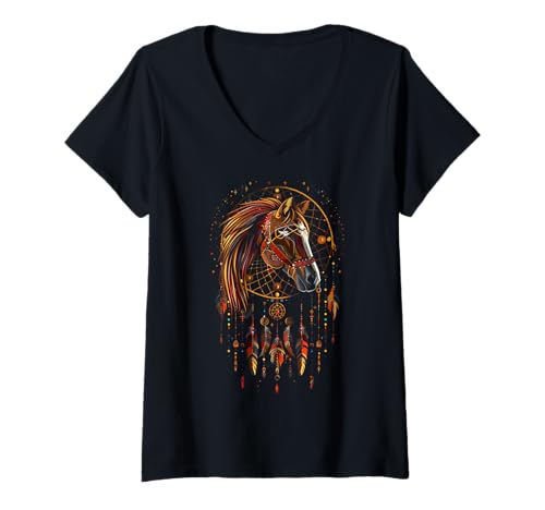 Damen Horse Dreamcatcher Native American Indian Feathers Arts T-Shirt mit V-Ausschnitt Damen Horse Dreamcatcher Native American Indian Feathers Arts T-Shirt mit V-Ausschnitt von Colorful Mantra Spirit Animal Dreamcatcher Shop