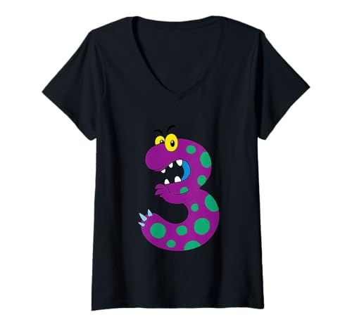 Damen Niedliches Monster Nummer Drei T-Shirt mit V-Ausschnitt Damen Niedliches Monster Nummer Drei T-Shirt mit V-Ausschnitt von Colorful Monster Number Three Fun Design