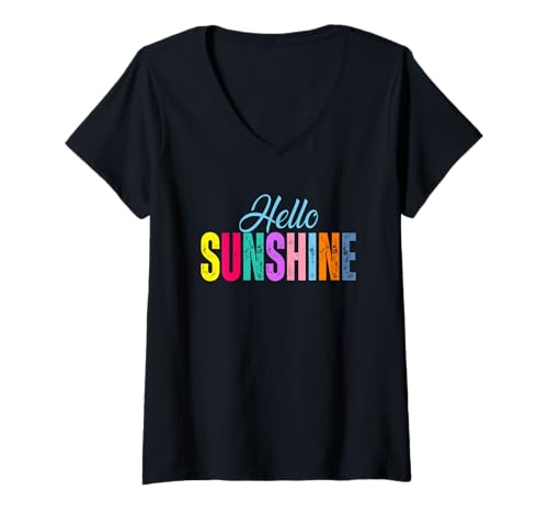 Damen Hello Sunshine motivierendes Zitat T-Shirt mit V-Ausschnitt Damen Hello Sunshine motivierendes Zitat T-Shirt mit V-Ausschnitt von Colorful Motivational Words Positive Vibes