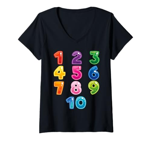 Damen Spaß Mathematik Lernen Bildung - Bunte Mathematik Zahlen Lernen T-Shirt mit V-Ausschnitt Damen Spaß Mathematik Lernen Bildung - Bunte Mathematik Zahlen Lernen T-Shirt mit V-Ausschnitt von Colorful Numbers Learning Gifts