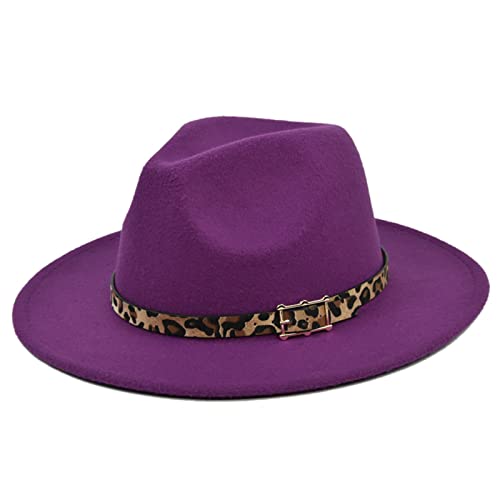 Colorful Outdoor Colorful Panama Filz Fedora Hut mit breiter Krempe, Mafia Gangster Filz Fedora Wolle Mütze 1920 Stil Cap mit Leopard Gürtel Schnalle für Herren Damen (Lila, L) von Colorful Outdoor