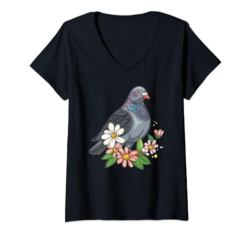 Damen Süße Taube T-Shirt mit V-Ausschnitt von Colorful Pigeon Art I Kids Pigeon