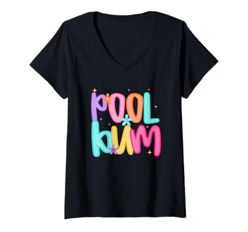 Damen Pool Bum Flower Power Sommerspaß T-Shirt mit V-Ausschnitt von Colorful Poolside Relaxation Vibes