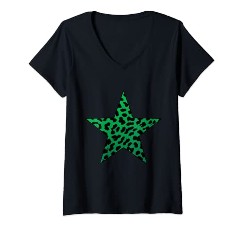 Damen Rockabilly Punk Cheetah Rocknroll Leo Grün Leomuster Leopard T-Shirt mit V-Ausschnitt Damen Rockabilly Punk Cheetah Rocknroll Leo Grün Leomuster Leopard T-Shirt mit V-Ausschnitt von Colorful Rock n Roll Cheetah Leopard Print Pattern