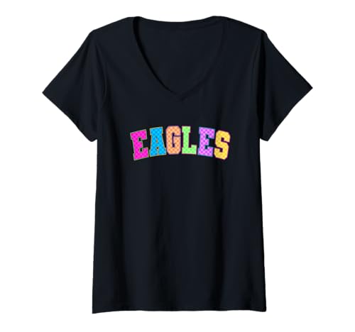 Damen Eagles Karierter, lebendiger Schulgeist T-Shirt mit V-Ausschnitt Damen Eagles Karierter, lebendiger Schulgeist T-Shirt mit V-Ausschnitt von Colorful School Spirit Pride Team Fan