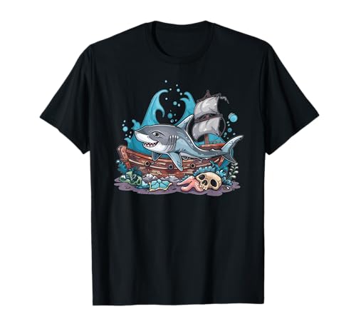 Hai mit Schiff I Kinder Hai T-Shirt von Colorful Shark Art I Shark Fish I Children Shark