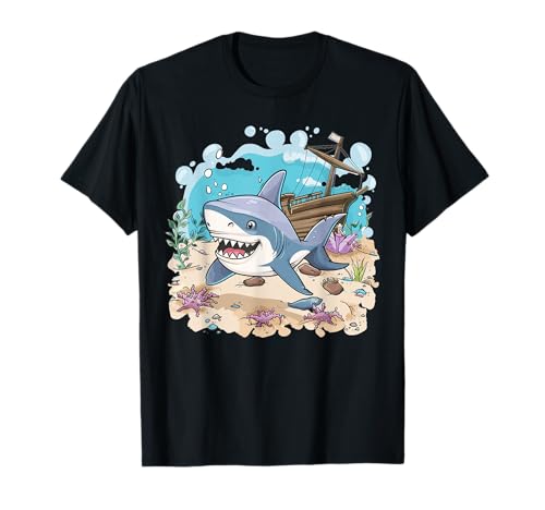 Niedlicher Hai mit Schiff I Kinder Hai T-Shirt Niedlicher Hai mit Schiff I Kinder Hai T-Shirt von Colorful Shark Art I Shark Fish I Children Shark