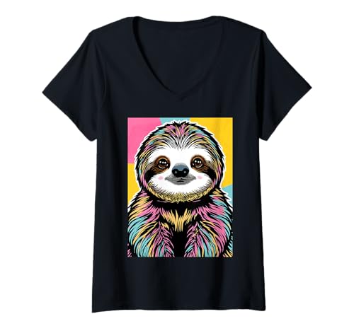 Damen Faultier Langsam und Steady Adventure Faultier Relaxing Hanging T-Shirt mit V-Ausschnitt Damen Faultier Langsam und Steady Adventure Faultier Relaxing Hanging T-Shirt mit V-Ausschnitt von Colorful Sloth's Peaceful Jungle Journey Chill