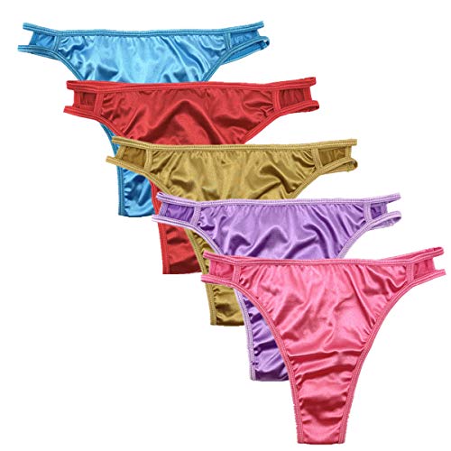 Colorful Star 5 Pack Damen Satin G-String Unterwäsche String Bikini Thongs Panties, mehrfarbig, Medium Colorful Star 5 Pack Damen Satin G-String Unterwäsche String Bikini Thongs Panties, mehrfarbig, Medium von Colorful Star