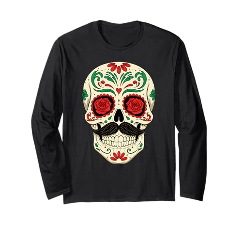Mexikanischer Totenkopf Kunst Halloween und Oktoberfest Stil für Männer Langarmshirt von Colorful Sugar Skull for Festival Season For Women