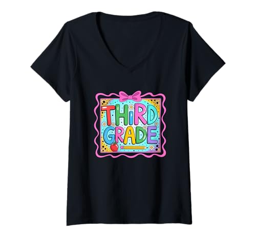 Damen Third Grade Vibes mit Apple Pencil Motiv T-Shirt mit V-Ausschnitt Damen Third Grade Vibes mit Apple Pencil Motiv T-Shirt mit V-Ausschnitt von Colorful Third Grade Back To School Fun