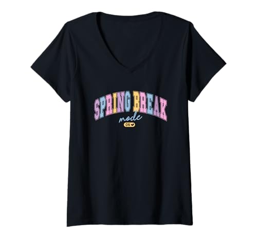 Damen Frühlingsferien-Modus am Strandurlaub T-Shirt mit V-Ausschnitt Damen Frühlingsferien-Modus am Strandurlaub T-Shirt mit V-Ausschnitt von Colorful Vibes Spring Break Mode Relax Fun