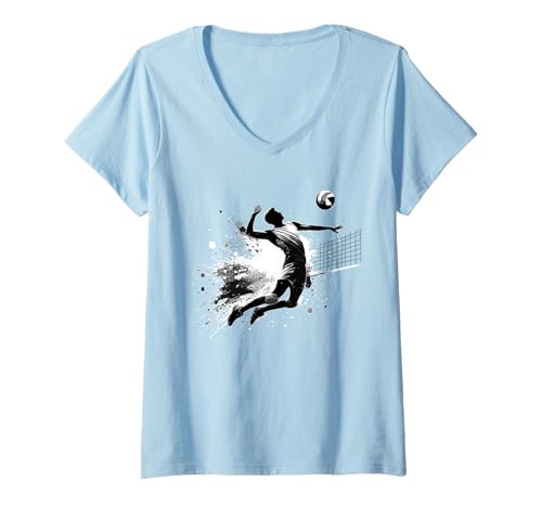 Damen Volleyballspieler Schwarz und Weiß Herren Jungen Volley T-Shirt mit V-Ausschnitt Damen Volleyballspieler Schwarz und Weiß Herren Jungen Volley T-Shirt mit V-Ausschnitt von Colorful Volleyball Designs